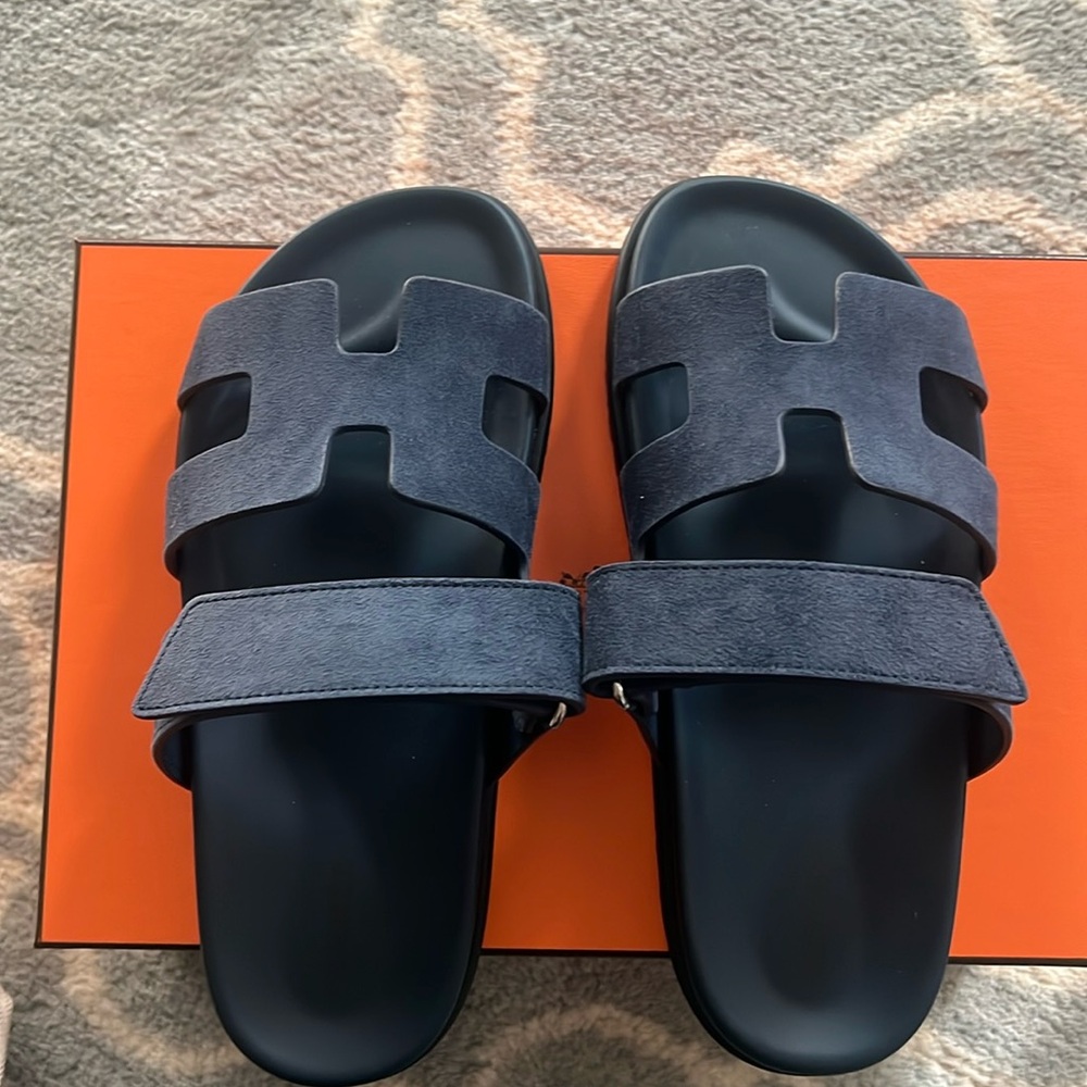 NWT Hermes Chypre in bleu celeste suede 37